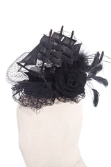 Gothic Headdress with Pirate Ship and Feathers