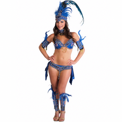 Blue Sexy Carnival Queen Adult Costume with Rhinestone Detail
