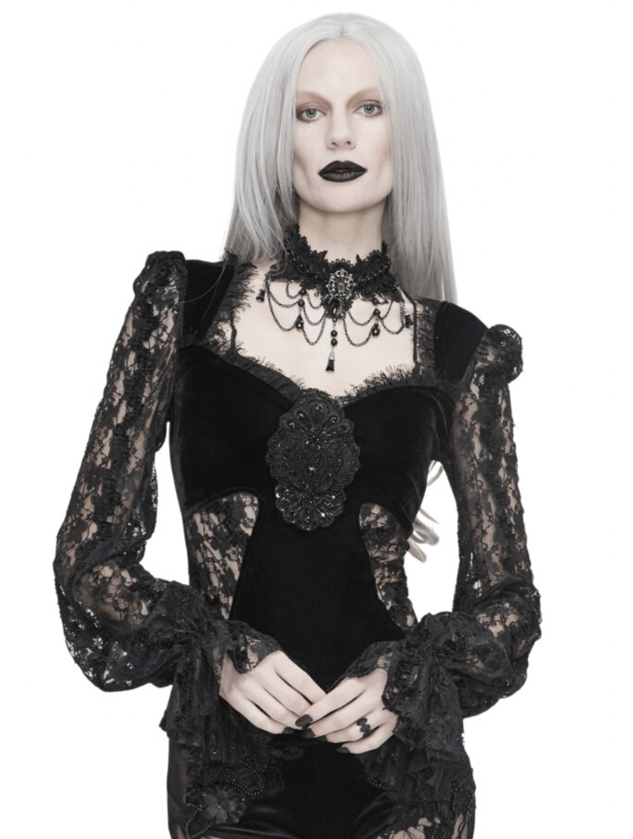 Goth Black Lantern Sleeve Lace Top