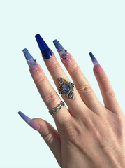 Azure Blue Bling Long Coffin Press On Nails