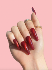 Ms. Santa Red Shimmer Long Coffin Press On Nails