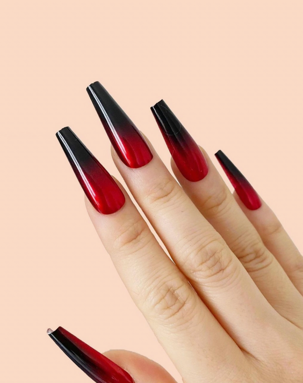 Red & Black Claws Long Coffin Press On Nails