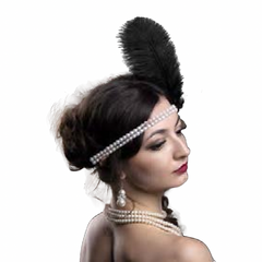 Pearl Beaded Flapper Feather Headband