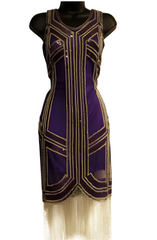 purple flapper dress 1920s Women Purple Flapper Dress with Silver Beading Adult Costume Rent / X-Large