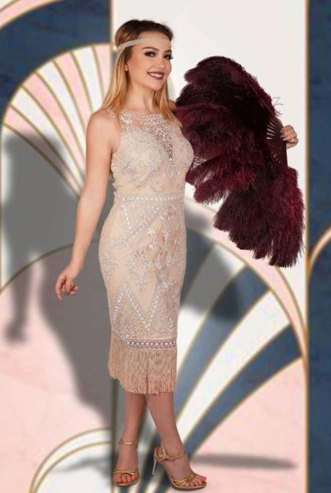 1920s Women Peach and White Beaded Flapper Dress Adult Costume