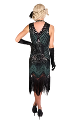 1920s Women Green and Black Beaded Flapper Dress Adult Costume