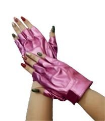 Pink Leatherlike Metallic Biker Gloves