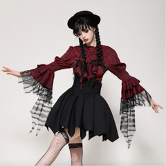 Red Distressed Frill Blouse