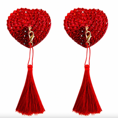 Forever Yours Red Heart Crystal Tassel Silicone Nipple Cover Pasties