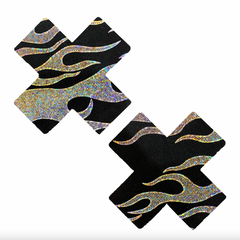 Robo Meltdown Black Silver Holographic X Factor Nipple Cover Pasties