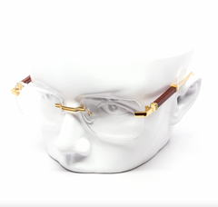 Rimless Clear Miter-Cut Wood Temple Eyeglasses