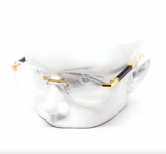 Rimless Clear Miter-Cut Wood Temple Eyeglasses