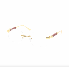 Rimless Clear Miter-Cut Wood Temple Eyeglasses