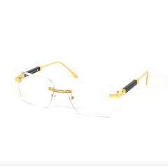 Rimless Clear Miter-Cut Wood Temple Eyeglasses