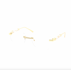 Rimless Clear Miter-Cut Wood Temple Eyeglasses
