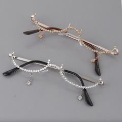 Rhinestone Tear Drop Half Framed Oval Glasses