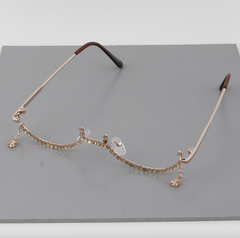 Rhinestone Tear Drop Half Framed Oval Glasses