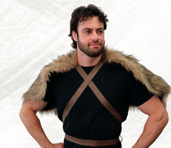 Medieval Fur Cape w/ Leatherlike Cross Straps