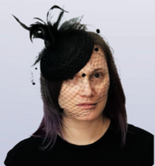 Black Clip on Trim Fascinator w/ Veil & Flexible Headband