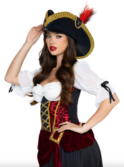 Pirate Hat w/ Skull Accent & Faux Feather Detail