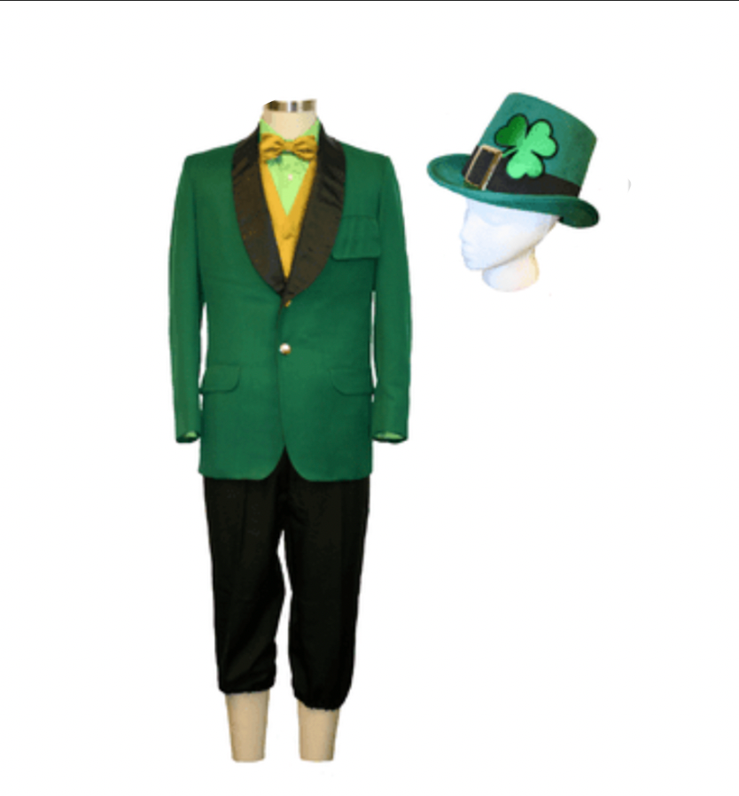St. Patrick's Day Leprechaun Costume w/ Green Top Hat Adult Costume