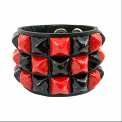 3 Row Leather Snap Bracelet with 1/2" Pyramid Studs
