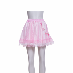Lolita Reflective Puff Skirt with Pink Lace Overlay and Charm Link Chain