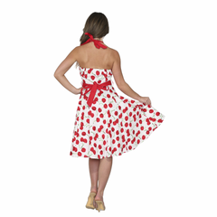 Summer Pinup Cherry Print White Halter Dress