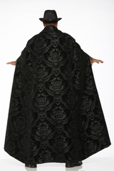 Long Black Men's Brocade Cape with Arm Holes
