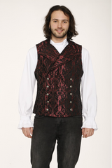 Brocade Men's Vampire Vest with Black Satin Linen