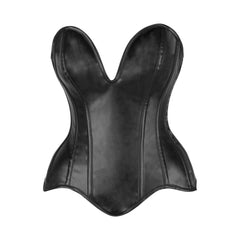 Top Drawer Steel Boned Black Faux Leather Plunge Neckline Overbust Corset