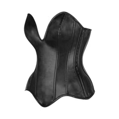 Top Drawer Steel Boned Black Faux Leather Plunge Neckline Overbust Corset