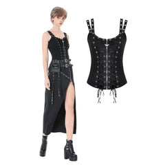 Punk Metal Distressed Knit Lace-Up Vest