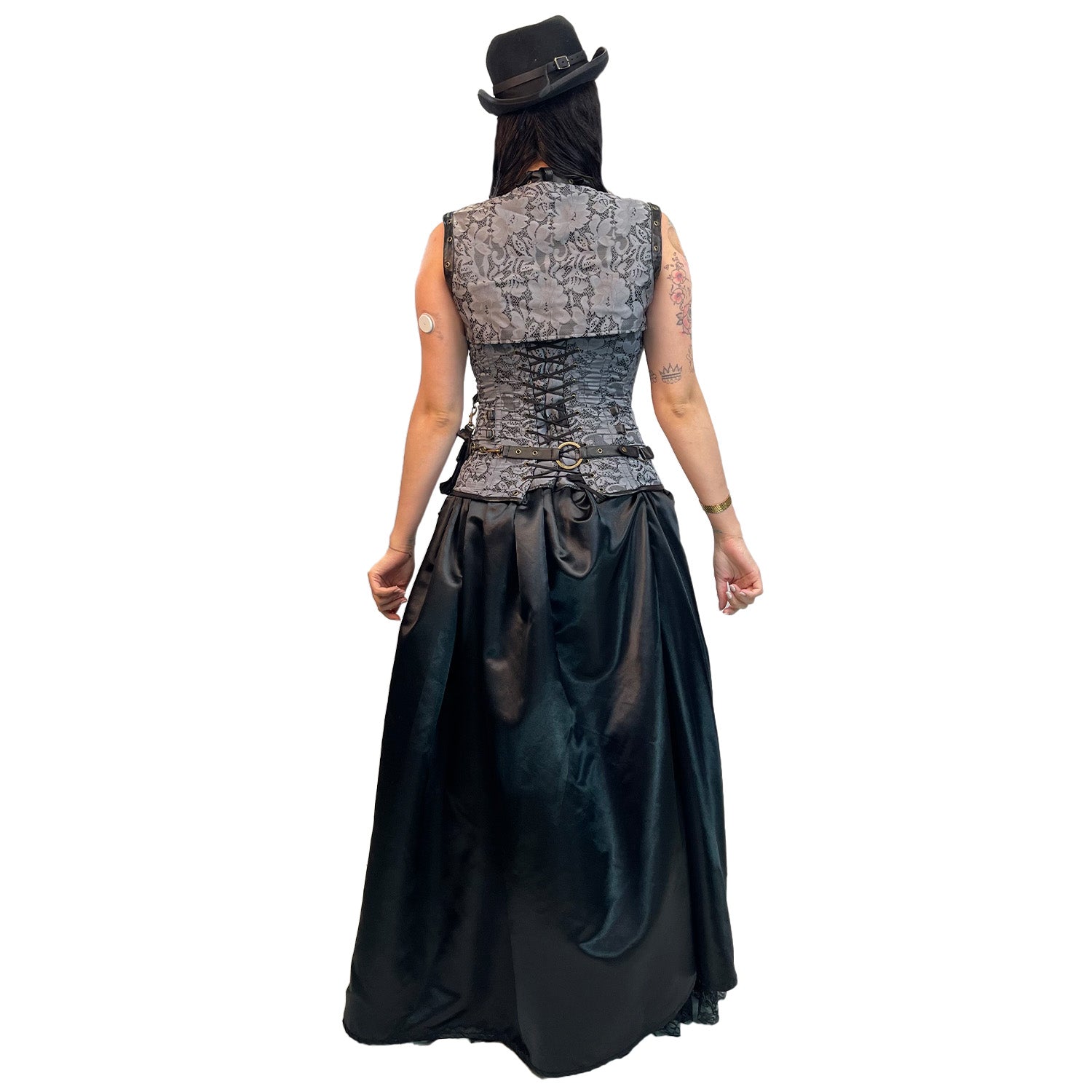 Steampunk, Women's Black  w/ Grey Floral Lace Detail Adult Costume