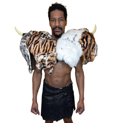 Viking Fur Shoulder Pads with White Horns