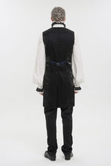 Victorian Dark Blue Jacquard Print Long Tail Vest