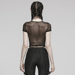 Futuristic Pleather Panel Mesh Bodysuit