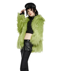 Simple Punk Green Faux Fur Coat