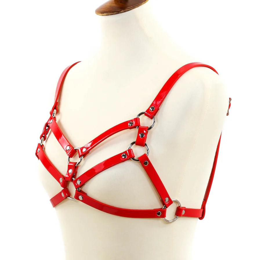 Shiny Patent Double Strap Bra Harness & Choker Set