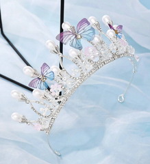 Silver Pink Butterfly Crown