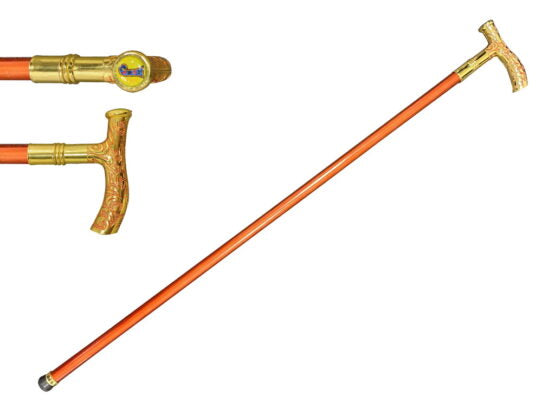 37″ Walking Cane With Gold Handle