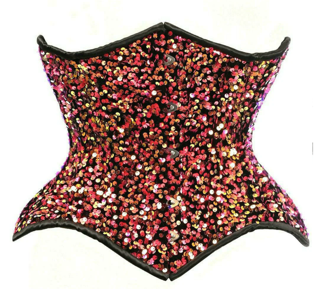 Top Drawer Multi Pink Sequin Curvy Cut Waist Cincher Corset