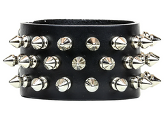 Leather Snap Bracelet with 3 Row 1/2" Spikes