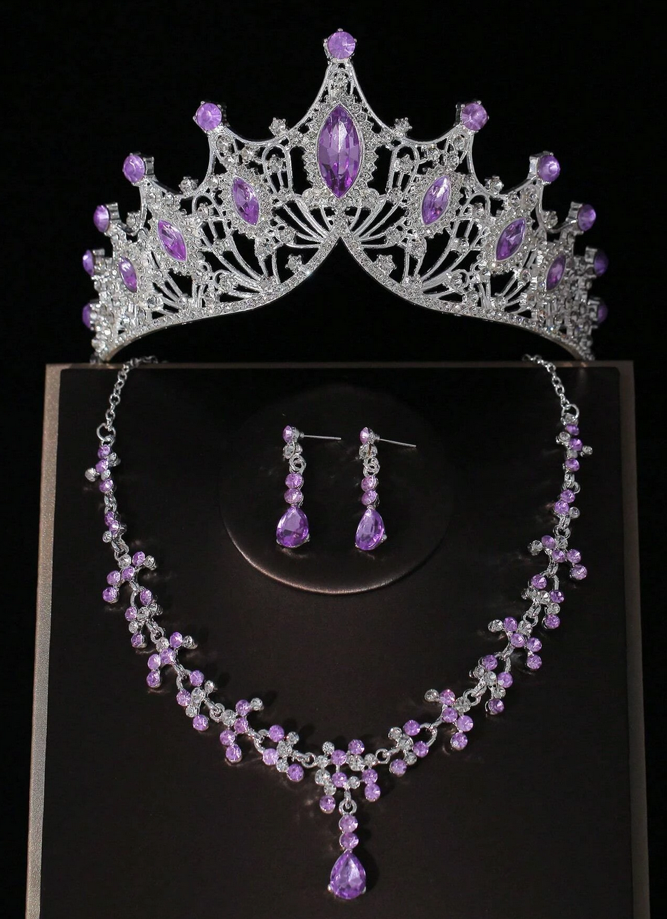 Silver Purple Crown Set
