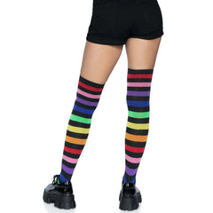 Acrylic Rainbow Striped Thigh High Socks