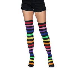 Acrylic Rainbow Striped Thigh High Socks