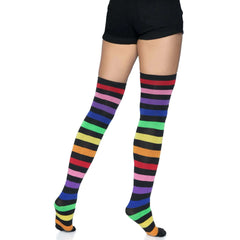 Acrylic Rainbow Striped Thigh High Socks