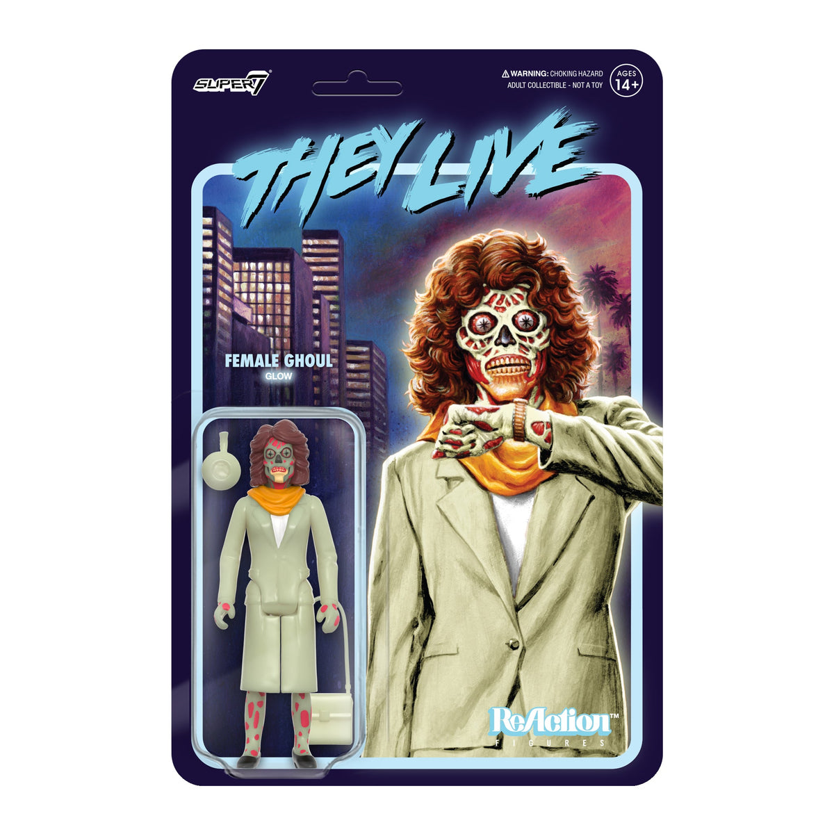 They Live: 3.75" Glow In The Dark Female Ghoul ReAction Collectible Action Figure w/ Purse & Spy Drone