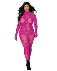 Seamless Floral Knitted Fishnet Catsuit Bodystocking