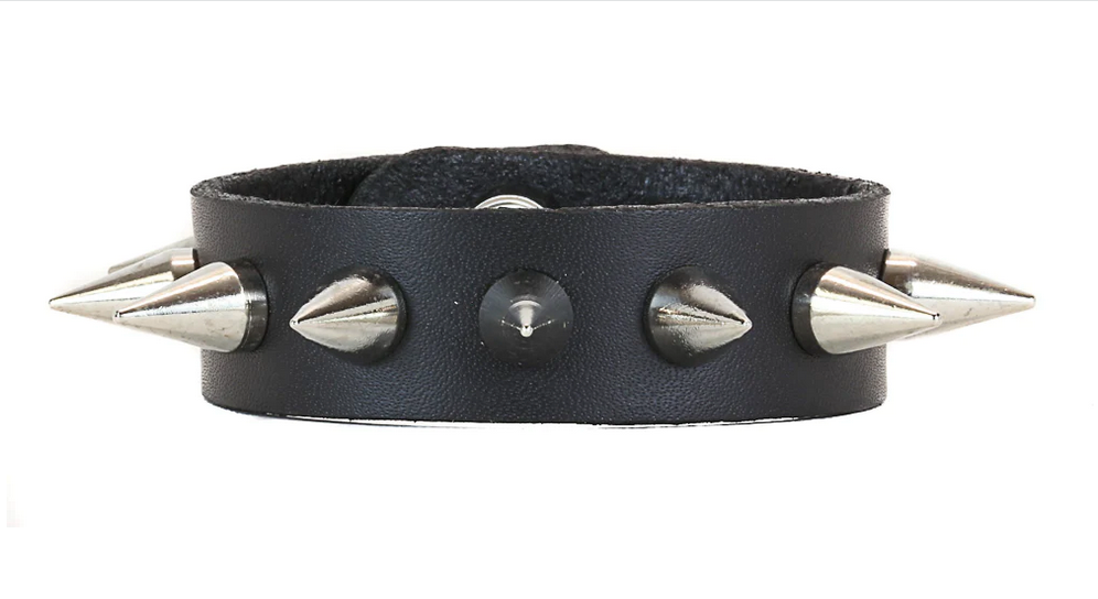 3/4" Wide Leather Bracelet with Small Cone Spikes